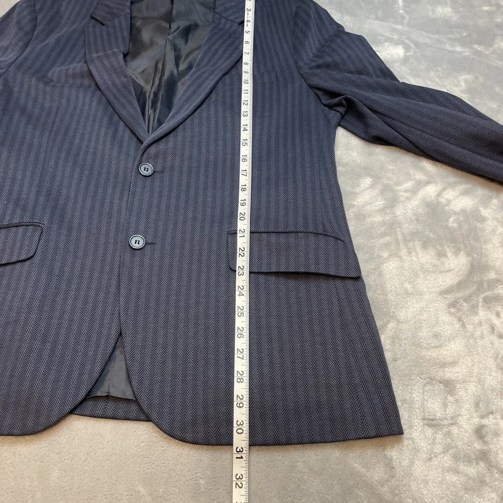 Tailorbyrd Mens Blazer Jacket L/42R Navy Herringbone Stripe 2 Button Double Vent